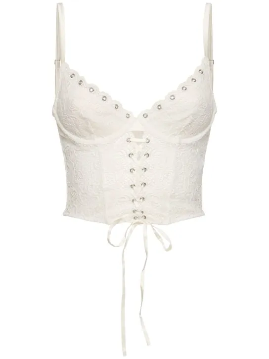 Fleur Du Mal   Grommet embroidered lace-up bustier 