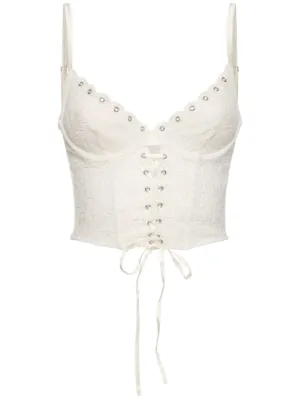 Fleur Du Mal   Grommet embroidered lace-up bustier 