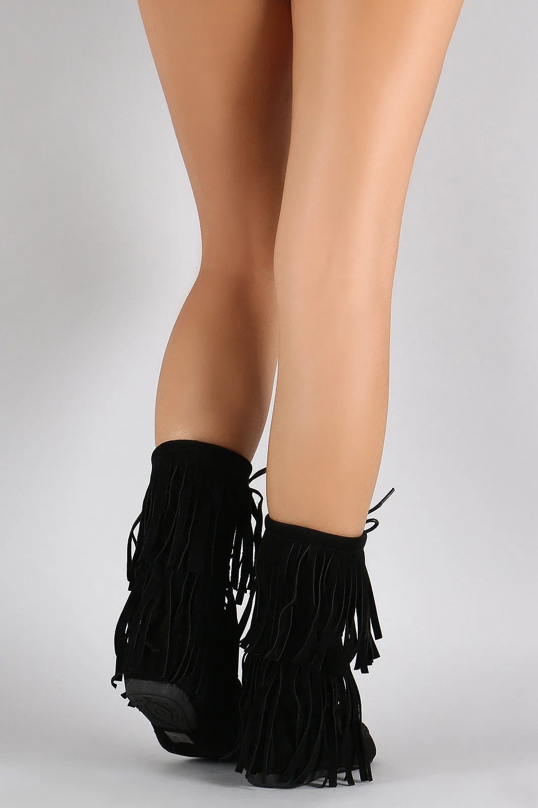 Fringe Lace Up Moccasin Flat Boot