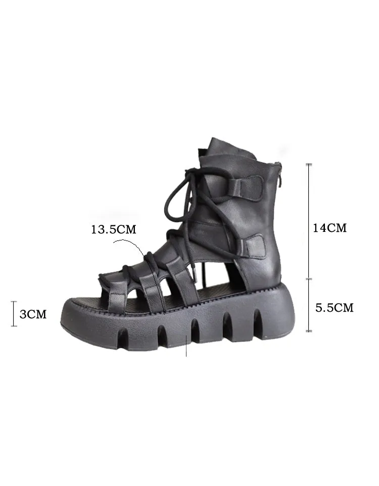 Front Lace-up Open-Toe Platform Sandals Boots