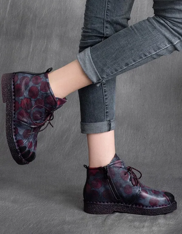 Genuine Leather Handmade Lace-up Women's Retro Boots