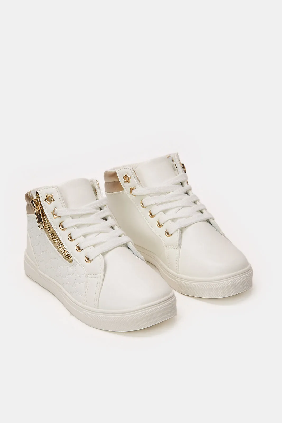 Girls White Heart Detail High-Top Sneakers