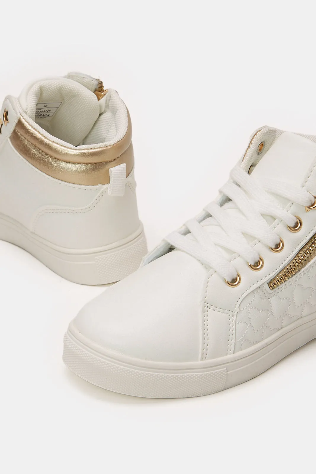 Girls White Heart Detail High-Top Sneakers