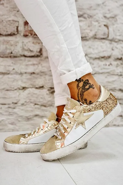 Glitter Star Lace Up Sneakers