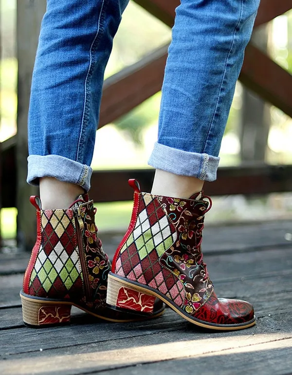 Handmade Ethnic Style Lace-up Jacquard Boots