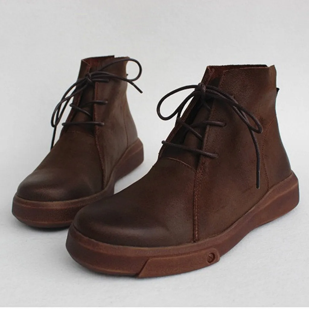 Handmade Leather Lace-up Martin Ankle Boots 35-42