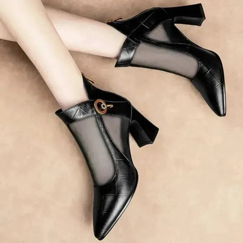 Hollow Thick Heel High Heel Large Size Shoes