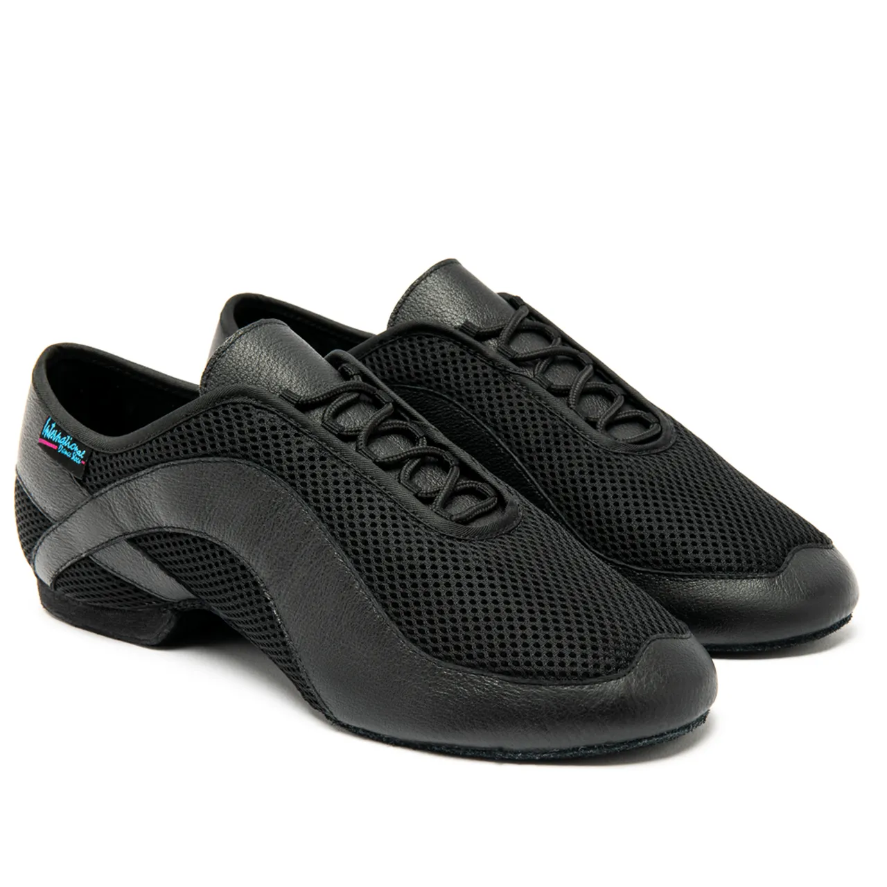 International Dance Shoes IDS Practice Black Leather and AirMesh Teaching Shoe with Lightweight Design JAZZ