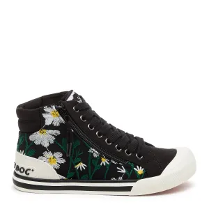 Jazzin Embroidered Floral Black High Top Sneaker