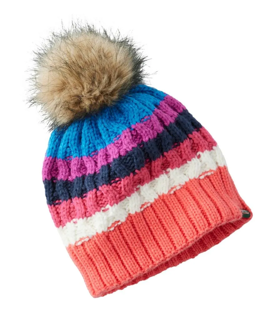 Kids' Cozy Striped Cable Pom Hat