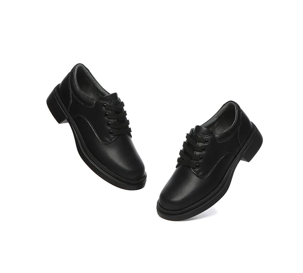 Kids School Shoes Senior Black Leather Lace Up Sneakers