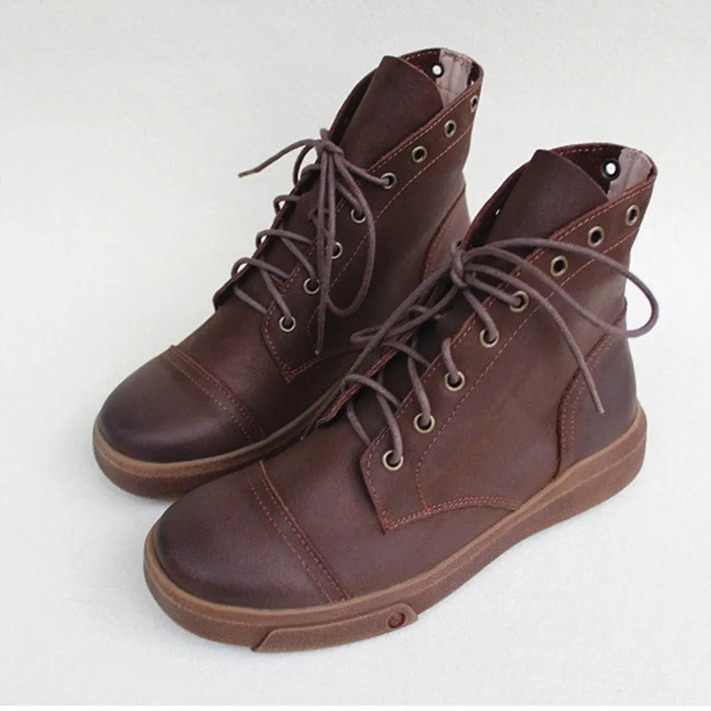 Lace Up Non-Slip Soft Leather Women's Boots