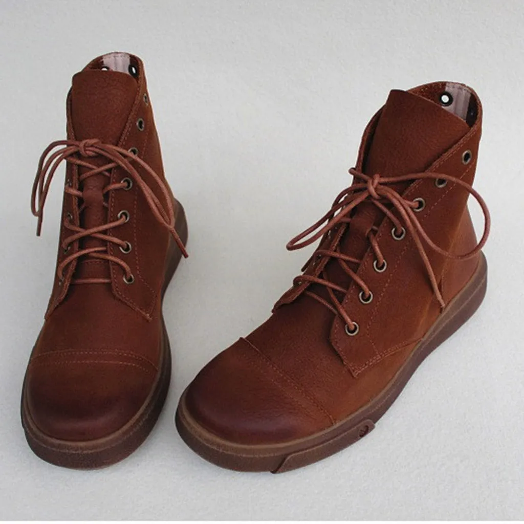 Lace Up Non-Slip Soft Leather Women's Boots