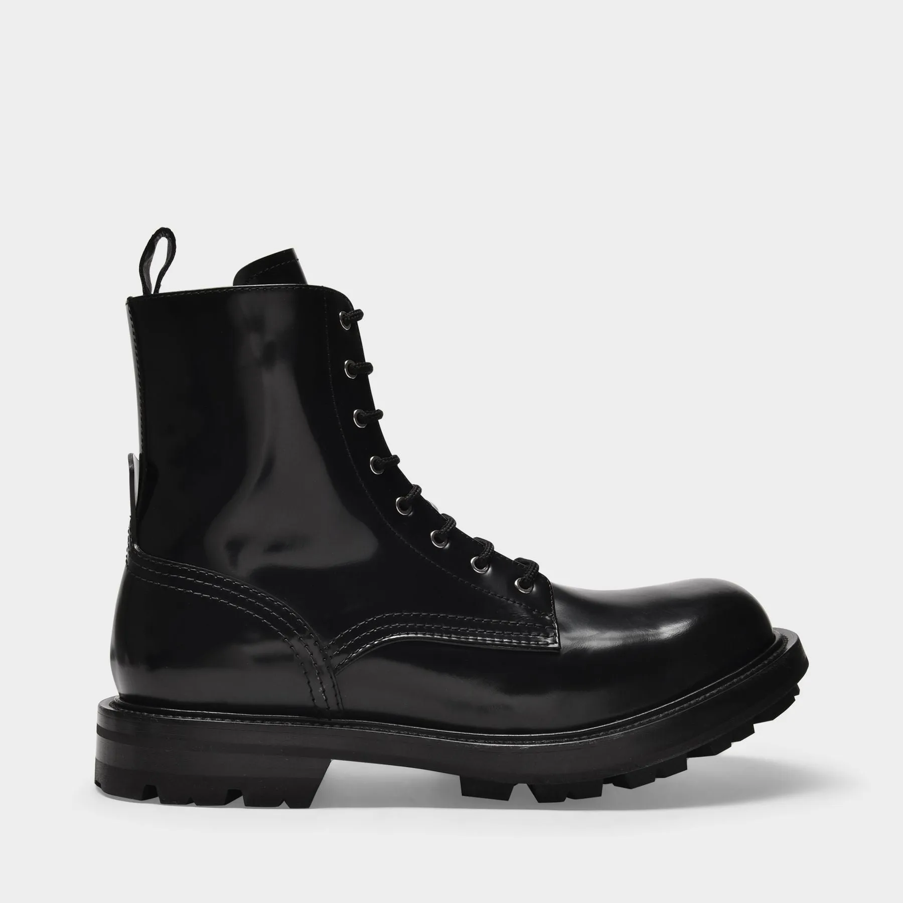 Laced Boots in Black Patent Leather