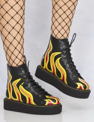 Lamoda Flame Print Lace Up Boots