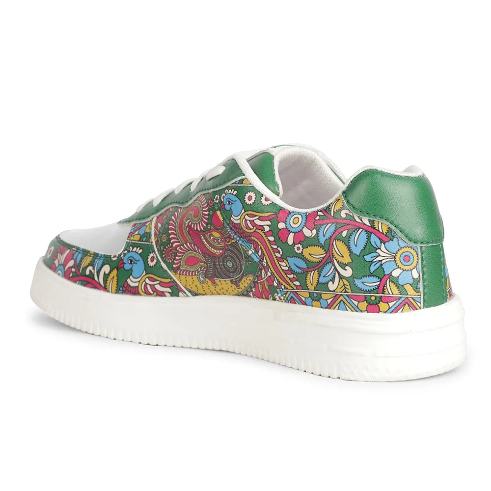 Leap7x Lacing White Kalamkari Printed Casual Sneakers For Women MJH-L06 By Liberty