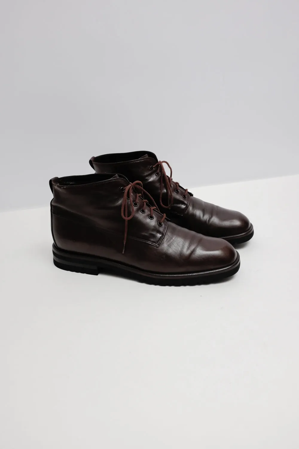 LEATHER BROWN ITALY LACE UP VINTAGE BOOTS 39