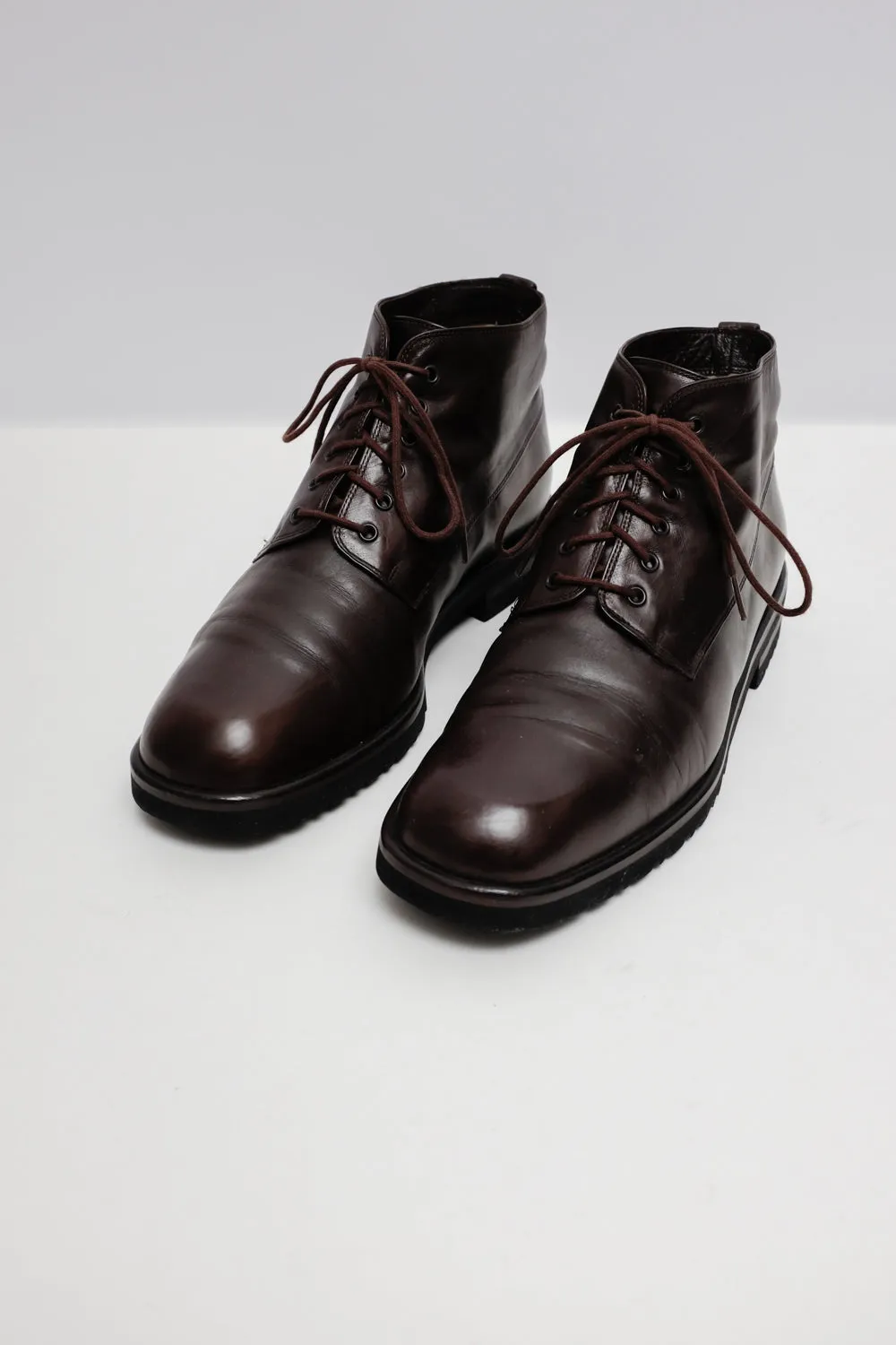 LEATHER BROWN ITALY LACE UP VINTAGE BOOTS 39