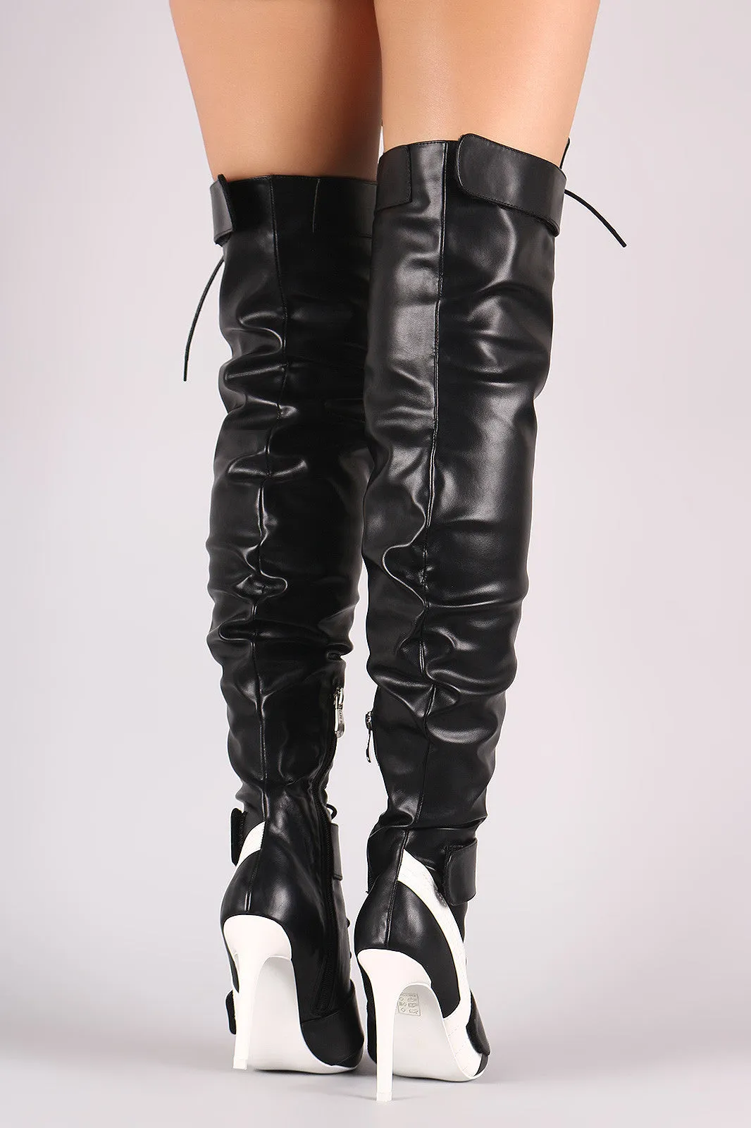 Lightening Bolt Lace Up Stiletto OTK Boots