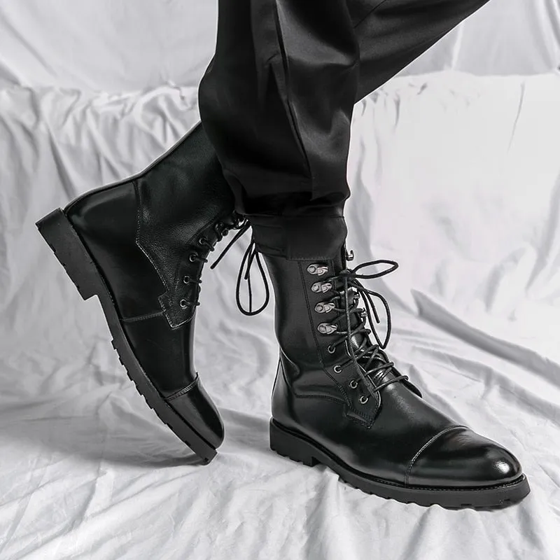 Low Heel Wing Tip Lace Up Boots