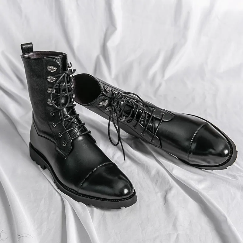 Low Heel Wing Tip Lace Up Boots