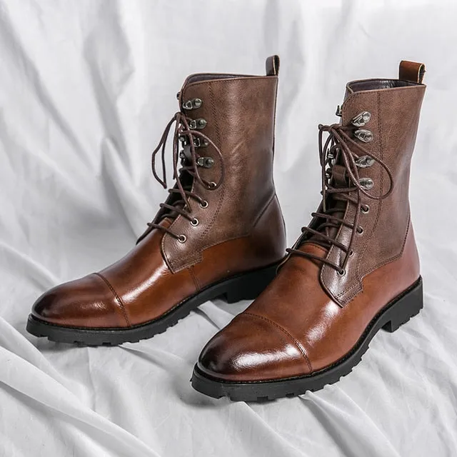 Low Heel Wing Tip Lace Up Boots