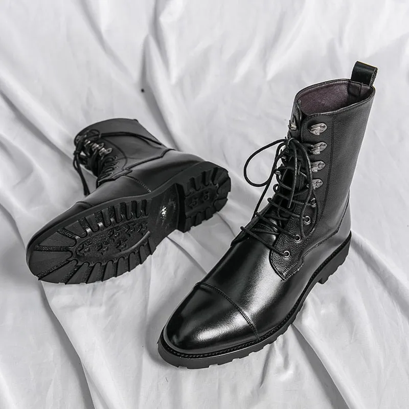 Low Heel Wing Tip Lace Up Boots