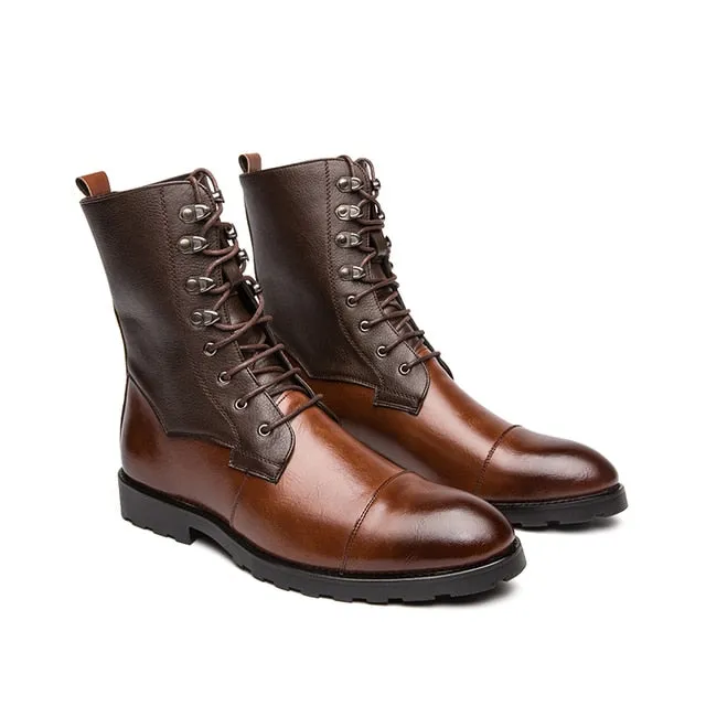 Low Heel Wing Tip Lace Up Boots