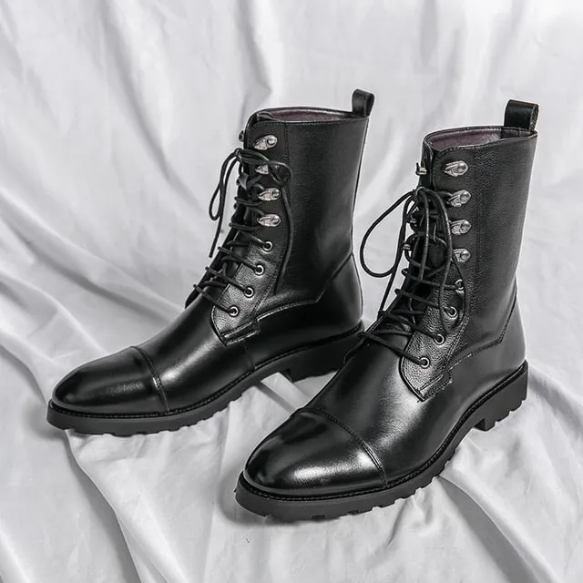 Low Heel Wing Tip Lace Up Boots