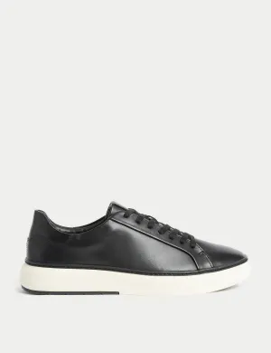 Marks & Spencer Airflex Leather Lace-Up Sneakers, Black