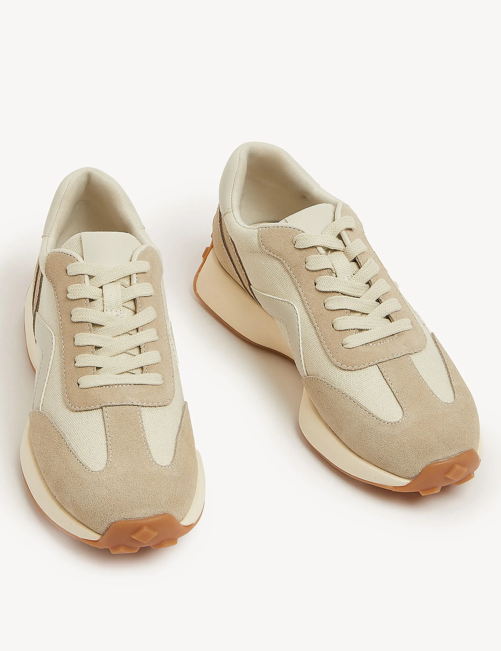 Marks & Spencer leather sneakers with lace-up sides, beige