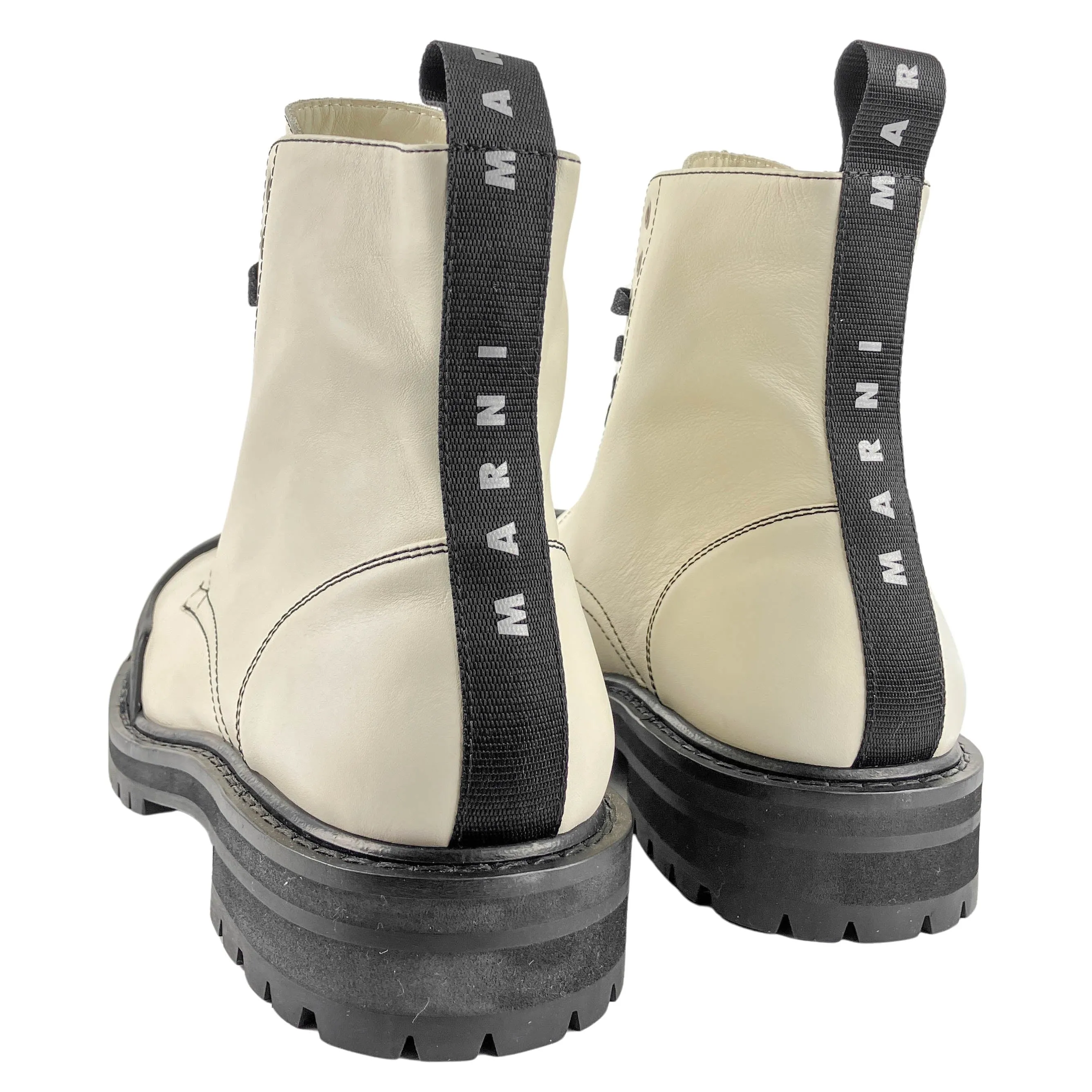 Marni Lace up Boots in Cream/Black