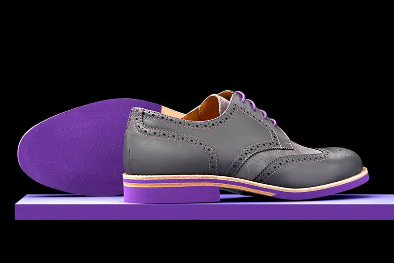 Mens Grey & Purple Leather Wingtip Dress Shoes