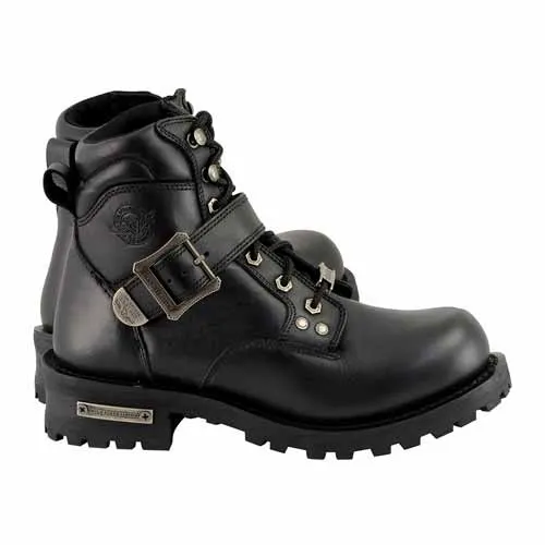 Milwaukee Leather Men's Classic Black Leather Lace-Up 6-inch Engineer Boots with Side Buckle MBM9010