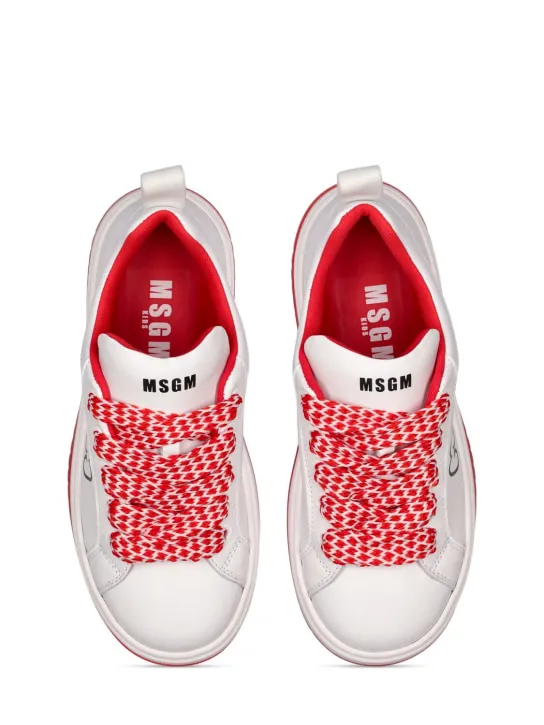 MSGM   Logo print leather lace-up sneakers 