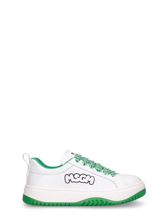 MSGM   Logo print leather lace-up sneakers 