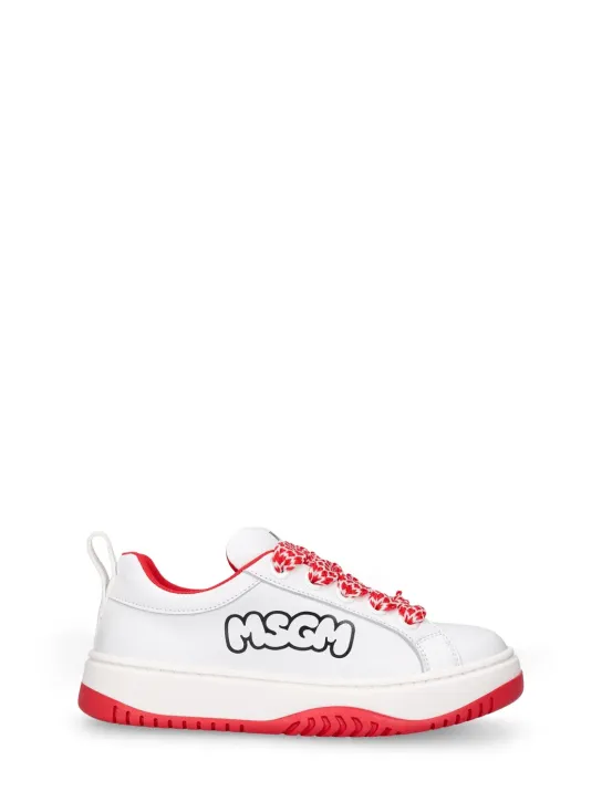 MSGM   Logo print leather lace-up sneakers 