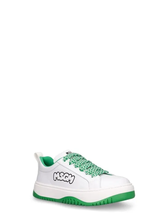 MSGM   Logo print leather lace-up sneakers 