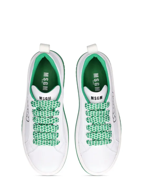 MSGM   Logo print leather lace-up sneakers 