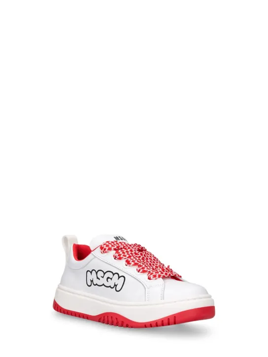 MSGM   Logo print leather lace-up sneakers 