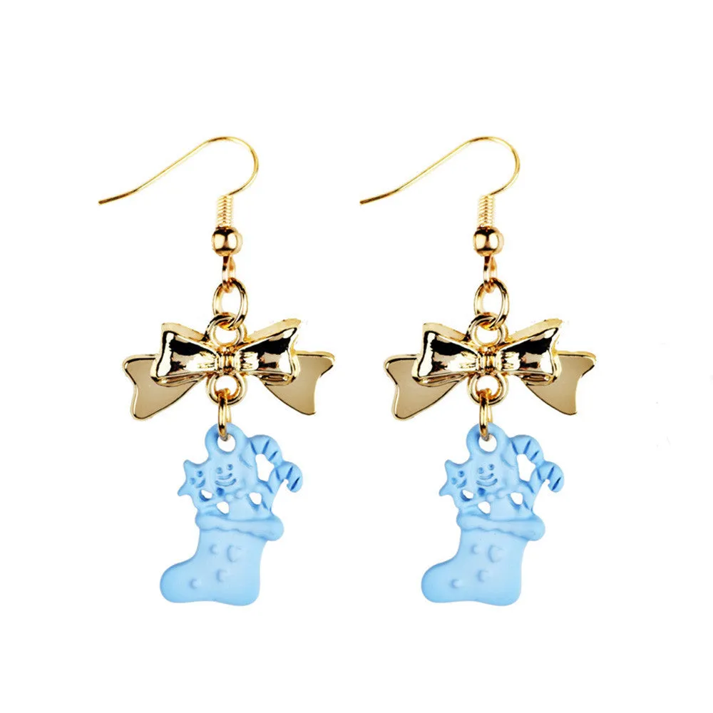 New Fashion Women Dangle Earring Bowknot Christmas Boots Earrings Eardrop BK