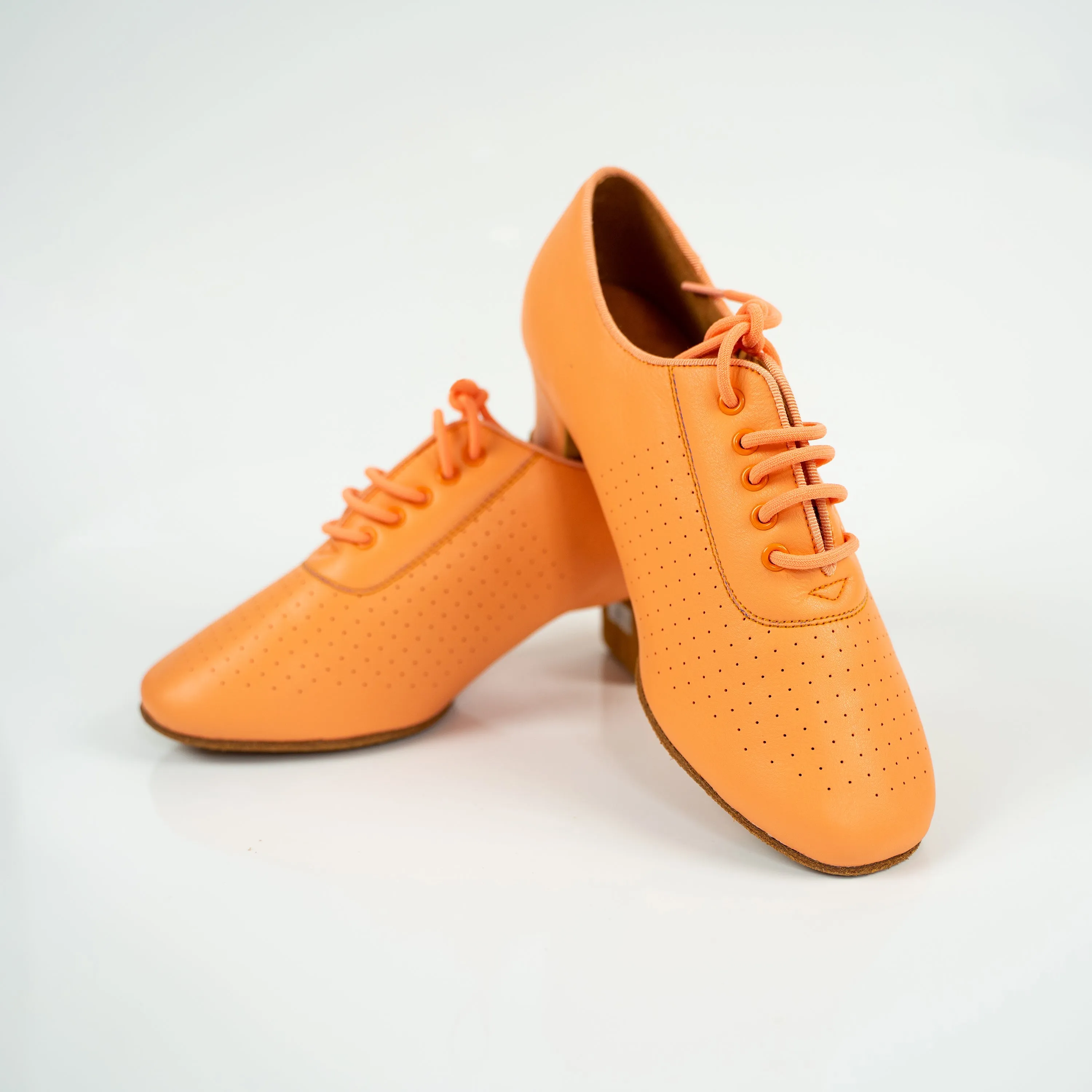 Nina Orange Cuban Heel Leather Dance Practice Shoes with Suede Sole