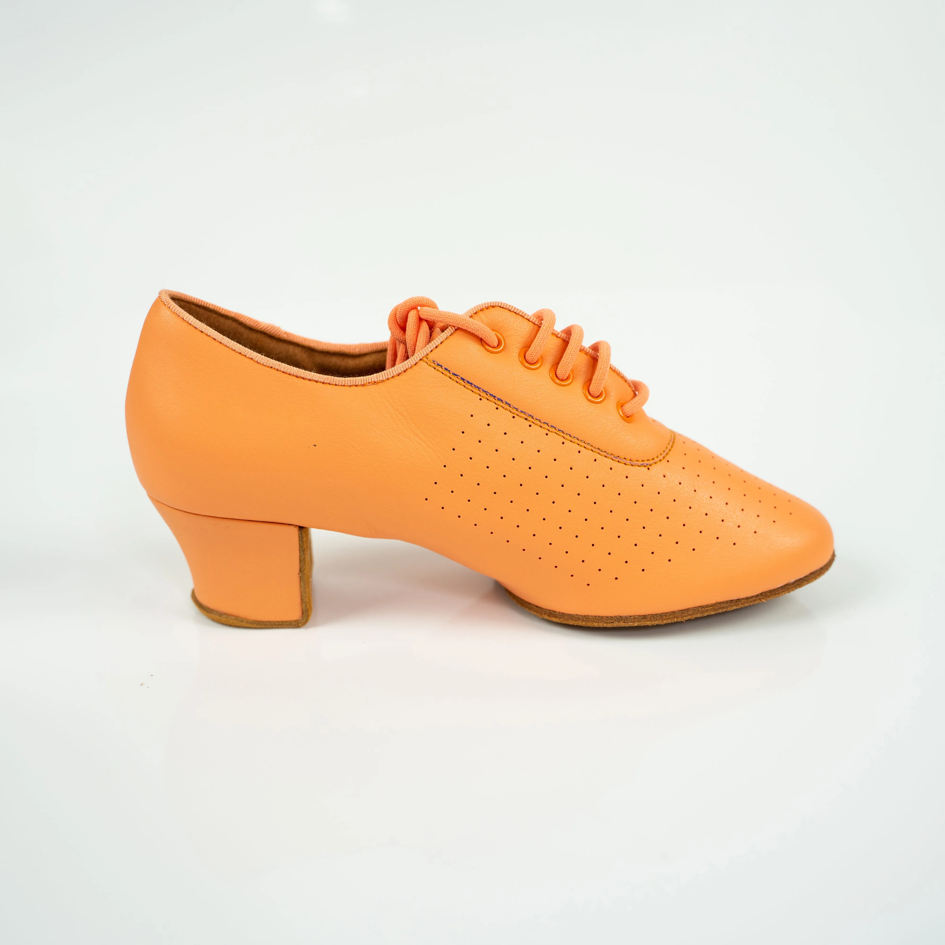 Nina Orange Cuban Heel Leather Dance Practice Shoes with Suede Sole