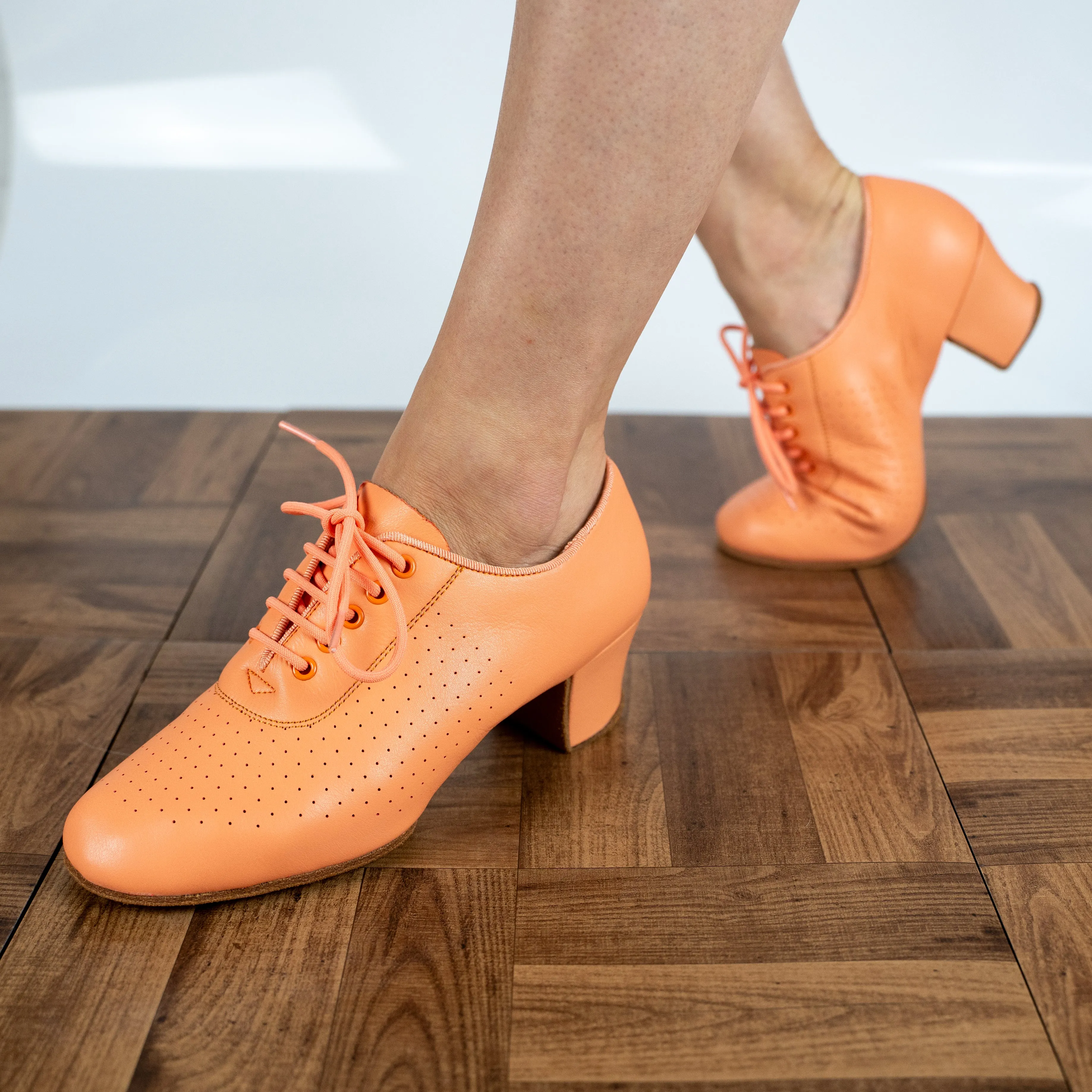 Nina Orange Cuban Heel Leather Dance Practice Shoes with Suede Sole