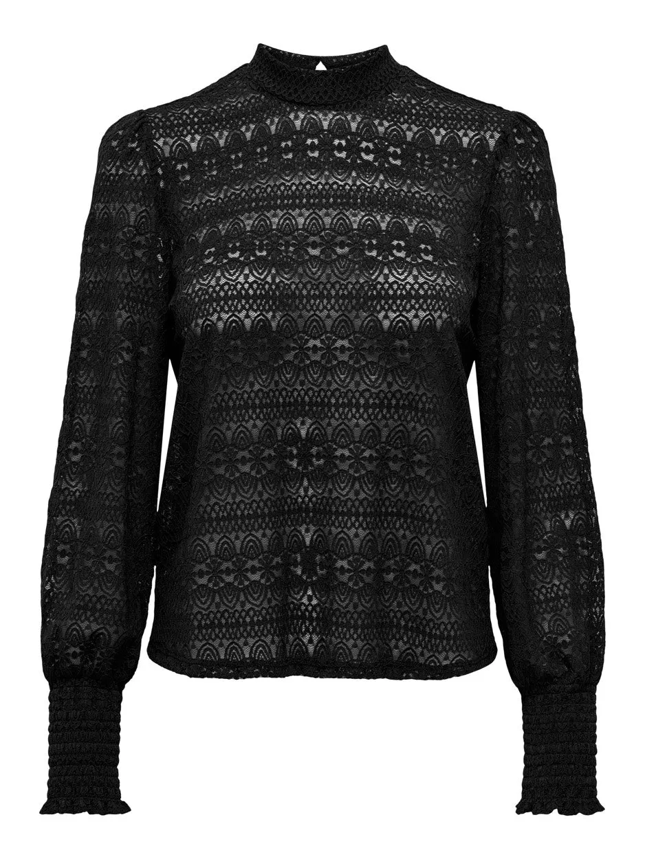 Onllinnea L/s Lace High Neck Top Jr - Zwart