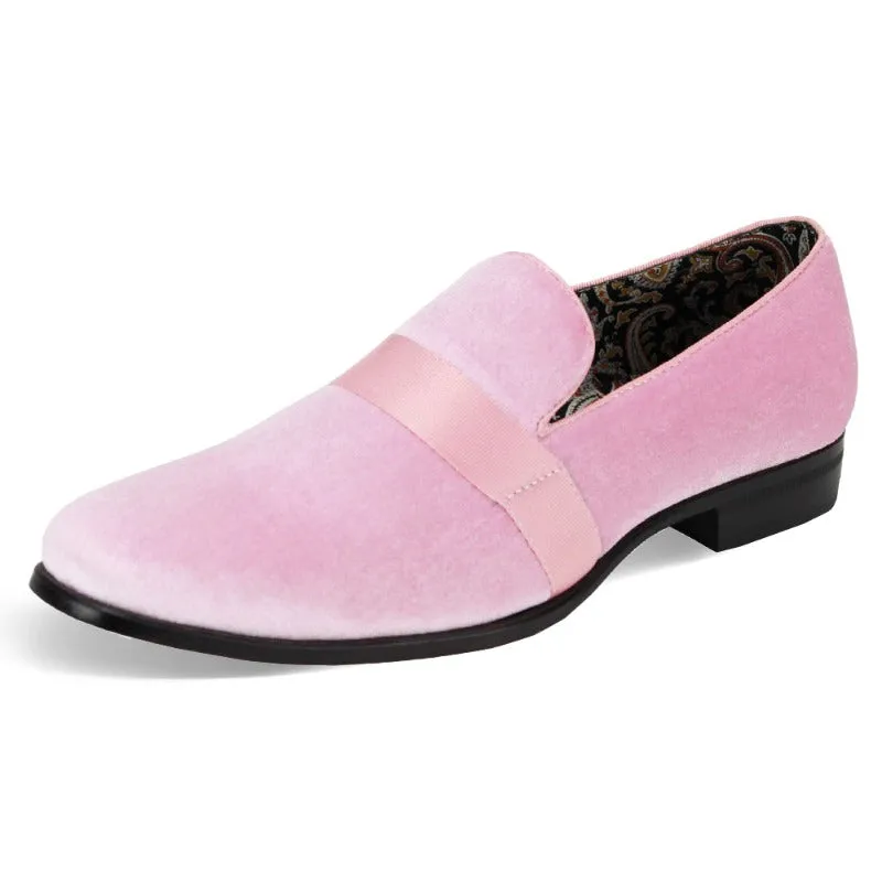 Pink men's tuxedo shoes dress velvet fashion style loafer