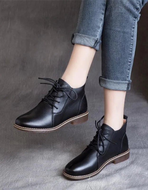 Pointed Toe Lace-up Retro Flat Boots