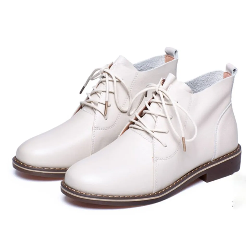 Pointed Toe Lace-up Retro Flat Boots