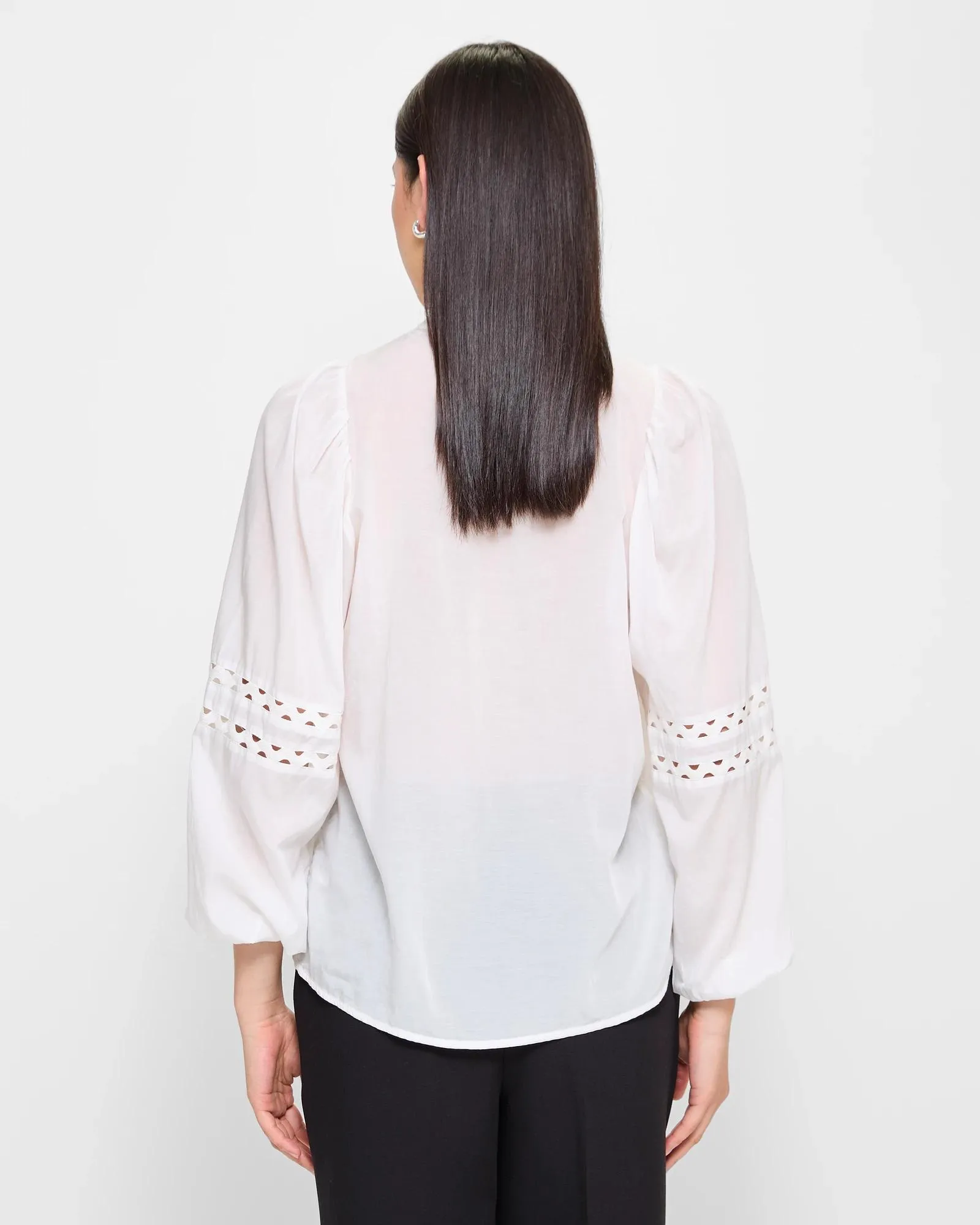 popular  Long Sleeve Lace Detail Blouse - Preview - Cloud Dancer