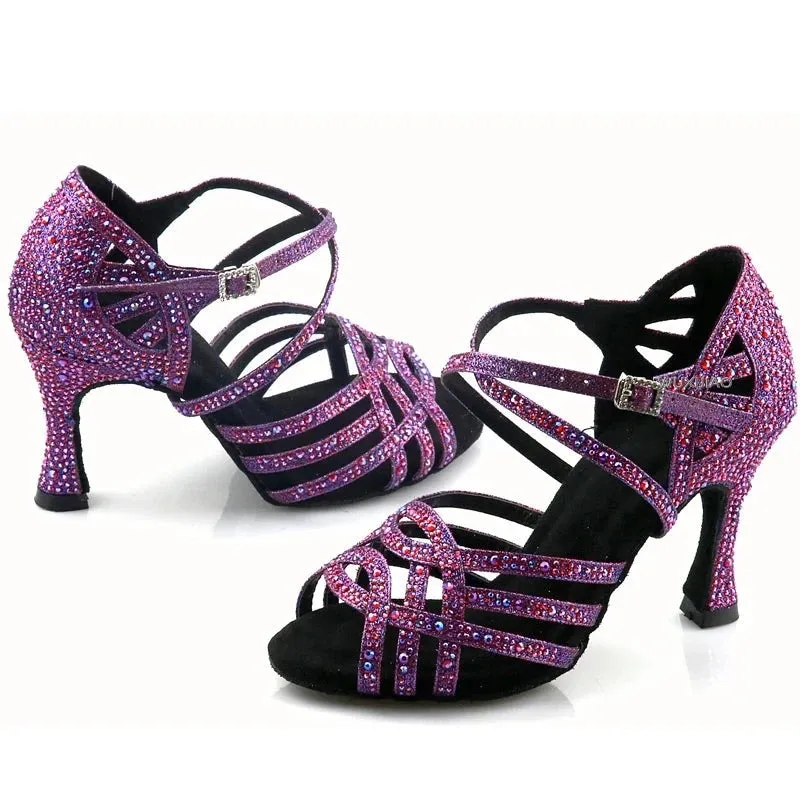 Purple Sequinned Latin Dance Shoes